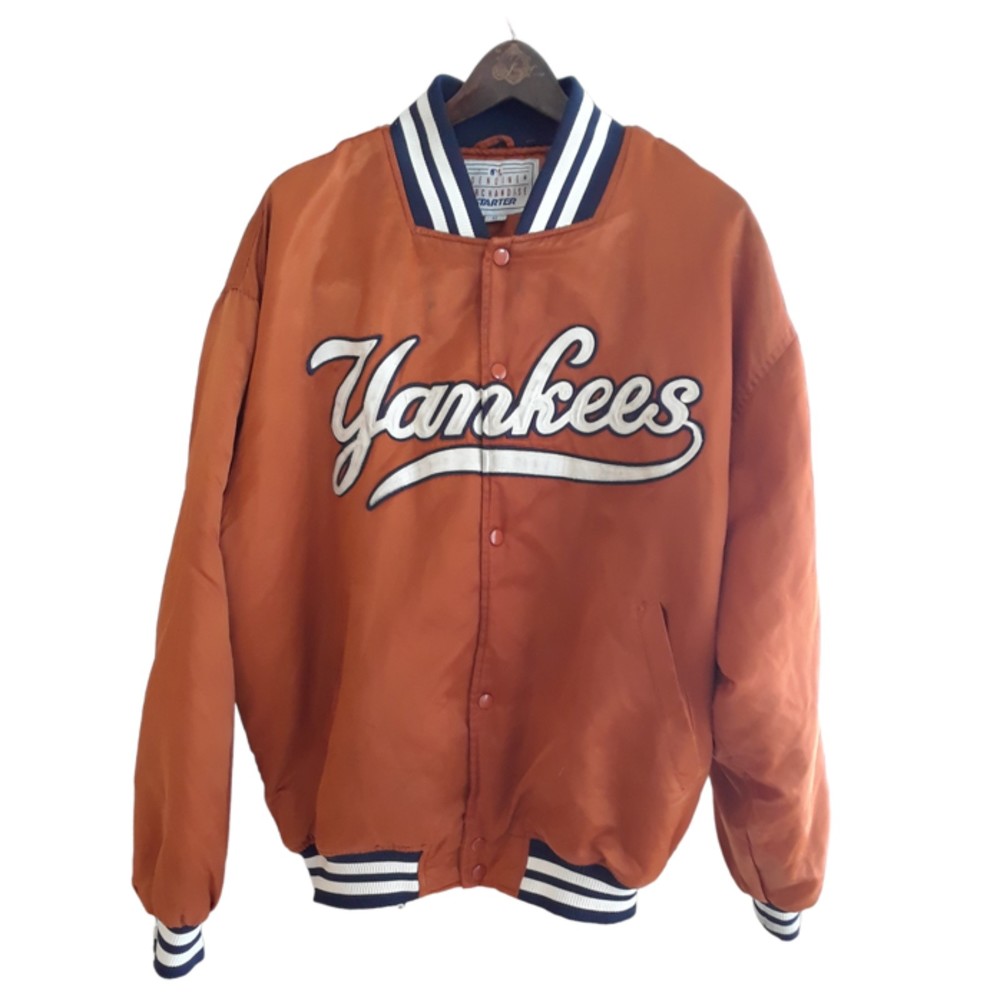 Vintage New York Yankees Starter Jacket Orange Bomber Jacket Coat Size XL